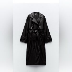 Oversized Faux Leather Trench Coat
